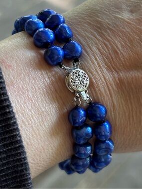 Handcrafted Deep Blue Pearl Double Strand Bracelet NFS